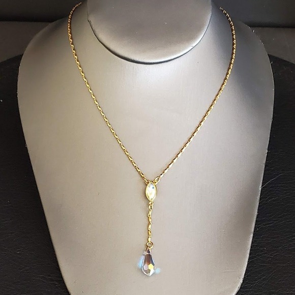 Swarovski Jewelry - Swarovski Gold Tone Aurora Borealis Crystal Y Lariat Teardrop Necklace Swan Logo